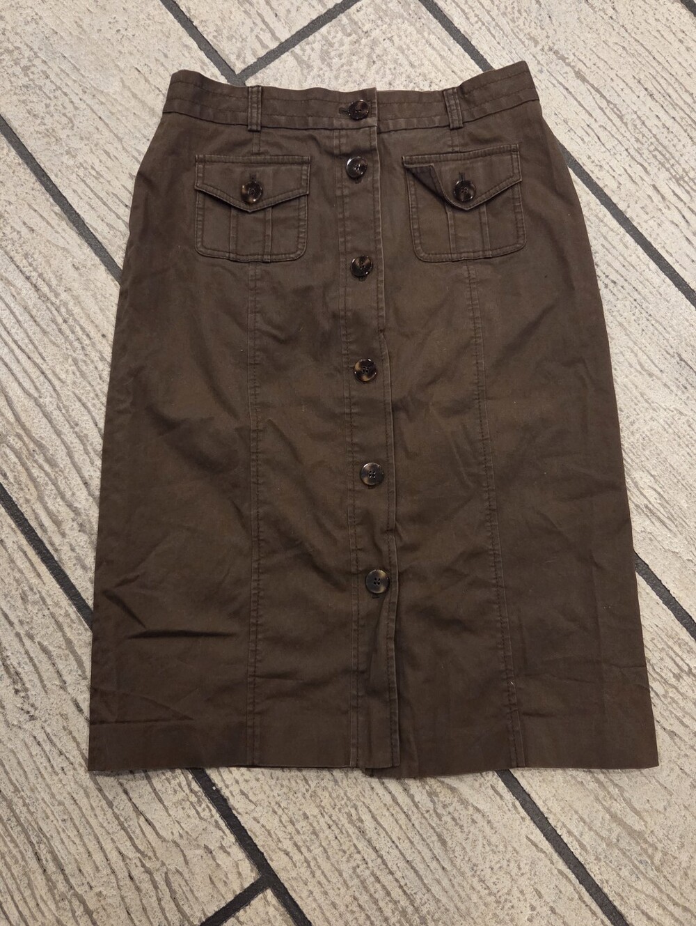 Talbots Brown Button-Front Pencil Skirt
